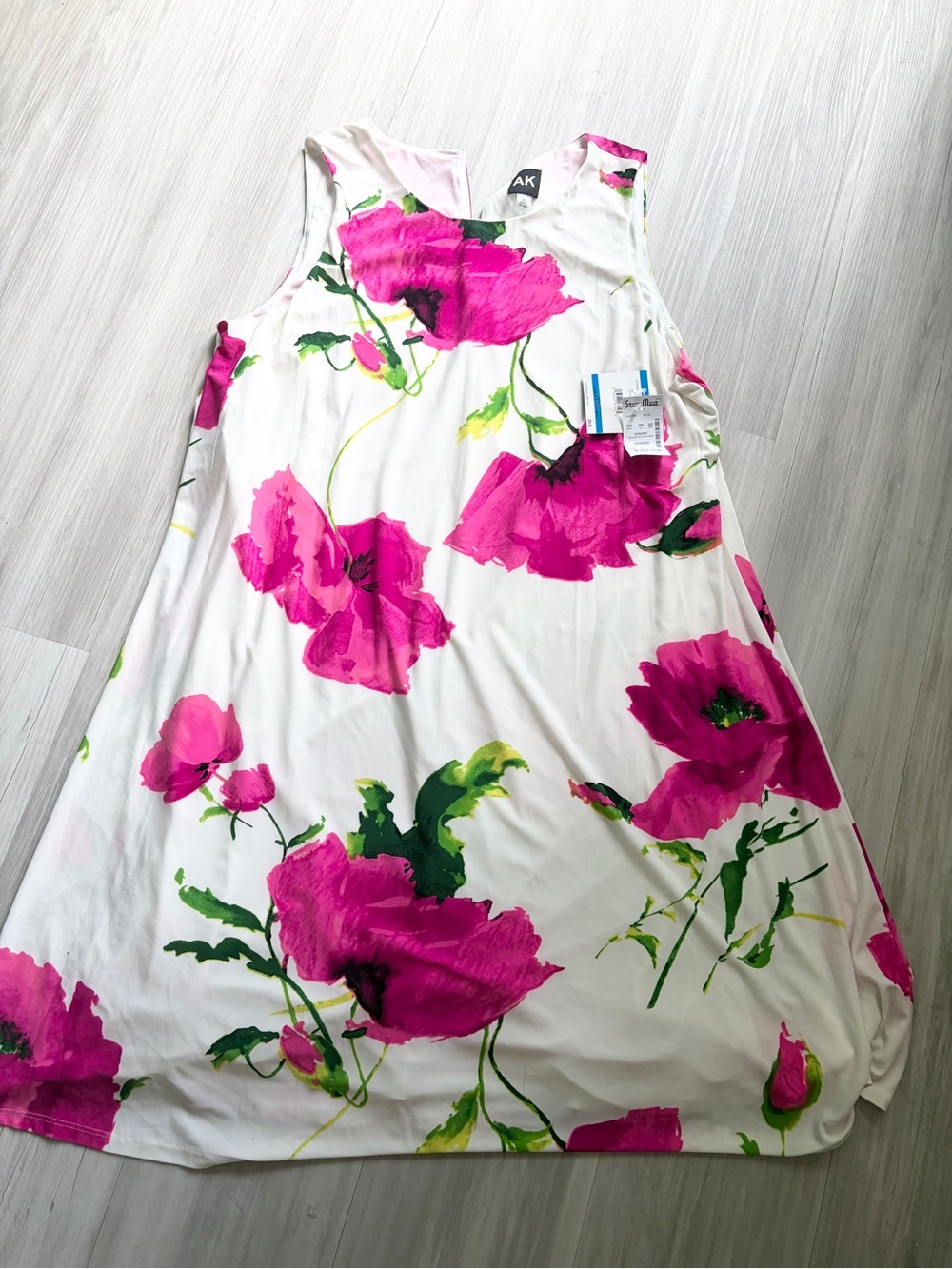 Anne Klein Sleeveless White Casual Dress with Pink Floral Print